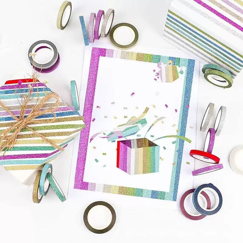 Washi Tape Set Ultra-Thin Hnad Tearable MIni Strips Glitter Colorful 12 pcs rolls