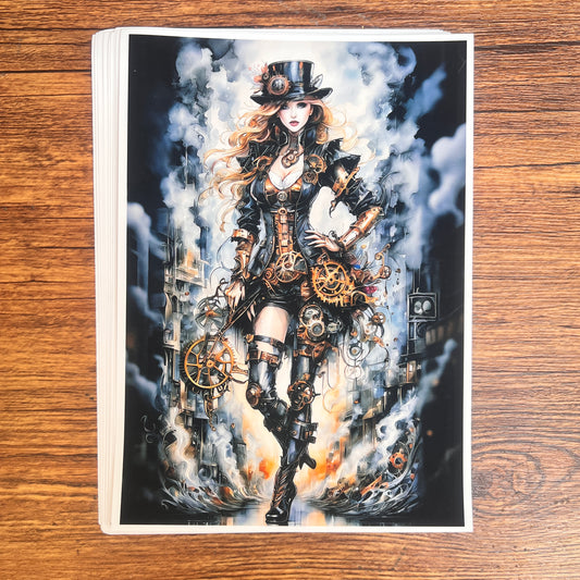 16---  Steampunk Series 10 non-repetitive A5 high-definition sheets of paper（out of box）