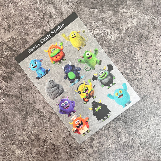 09---Cute monsters PET Stickers 1 Pcs