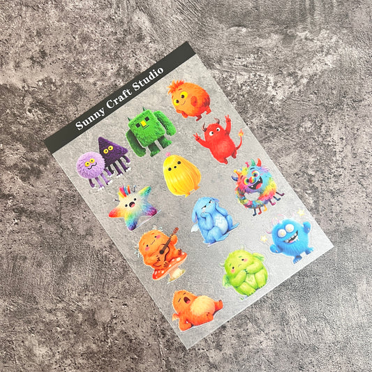 07---Cute monsters PET Stickers 1 Pcs