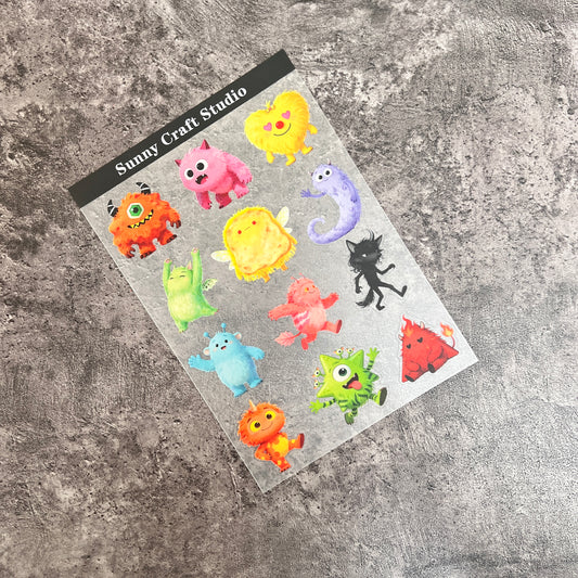 01---Cute monsters PET Stickers 1 Pcs