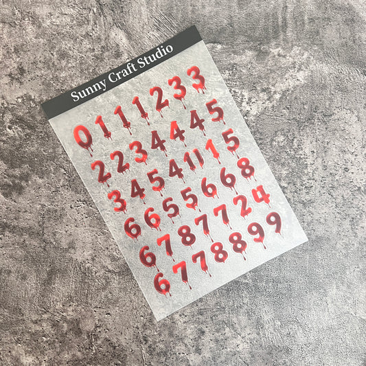 27--- Bleeding Numbers PET Sticker 1 Pcs