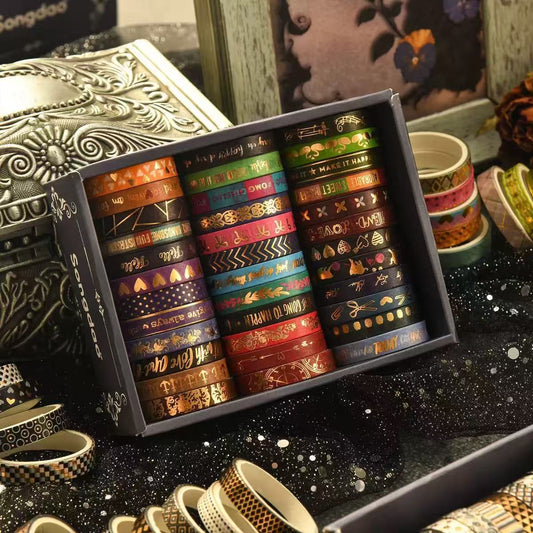 Washi Tape Vintage Heartfelt Series Black Gold Foil 36 Rolls 0.7cm