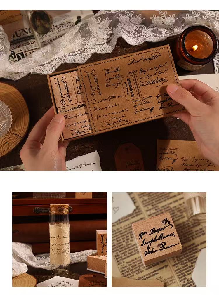 Wooden Journal Stamps, Retro English Alphabet Stamps, 8-piece Set