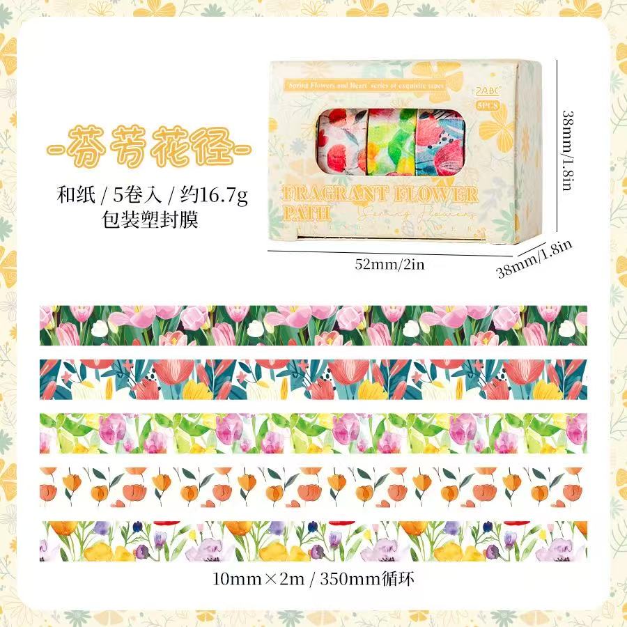 Washi Tape Set Spring Flowers Collection 5 pcs rolls