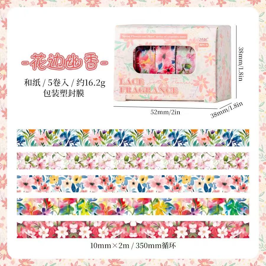 Washi Tape Set Spring Flowers Collection 5 pcs rolls