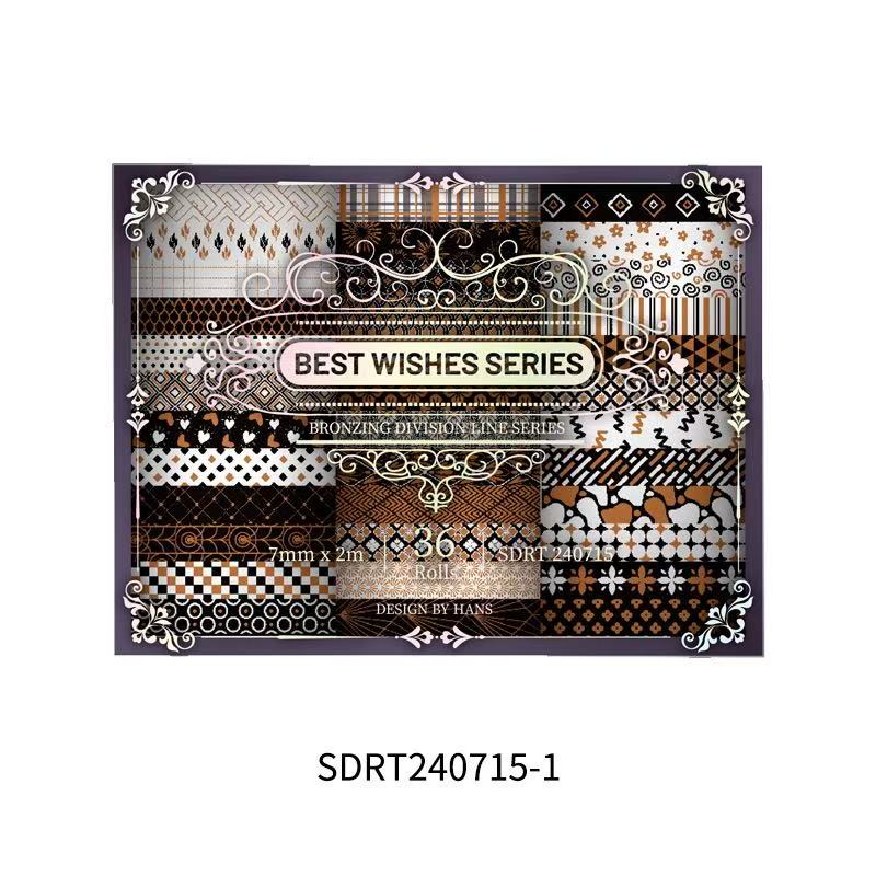 Washi Tape Vintage Heartfelt Series Black Gold Foil 36 Rolls 0.7cm