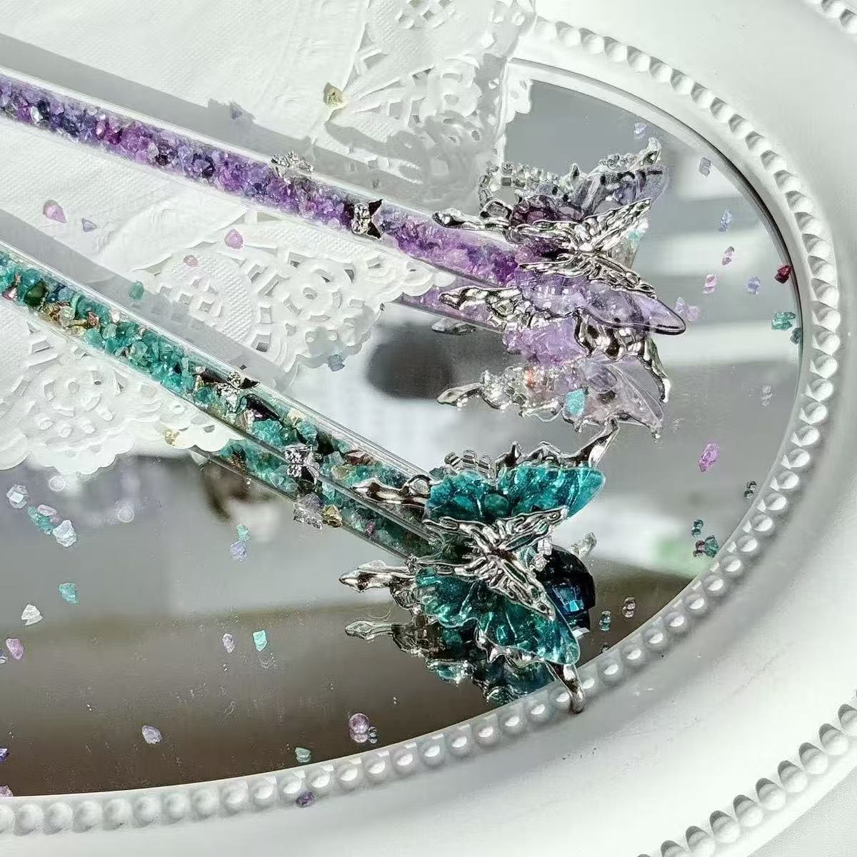 Handmade Knife-Crystal Butterfly Flower Pen Cutter for Journaling