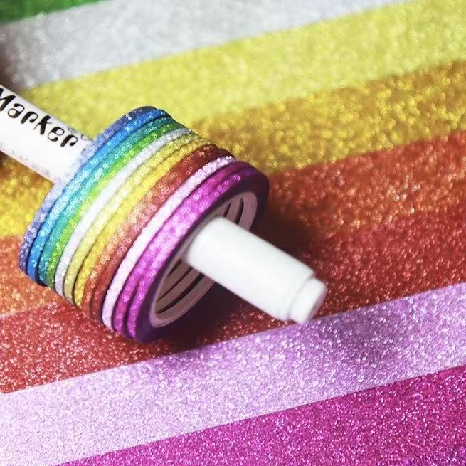 Washi Tape Set Ultra-Thin Hnad Tearable MIni Strips Glitter Colorful 12 pcs rolls