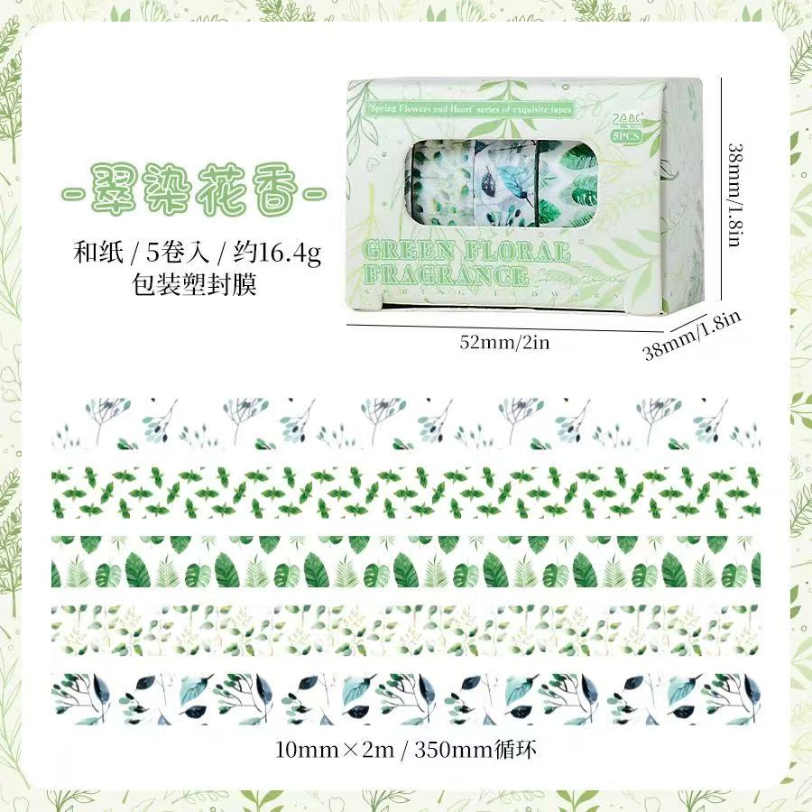 Washi Tape Set Spring Flowers Collection 5 pcs rolls