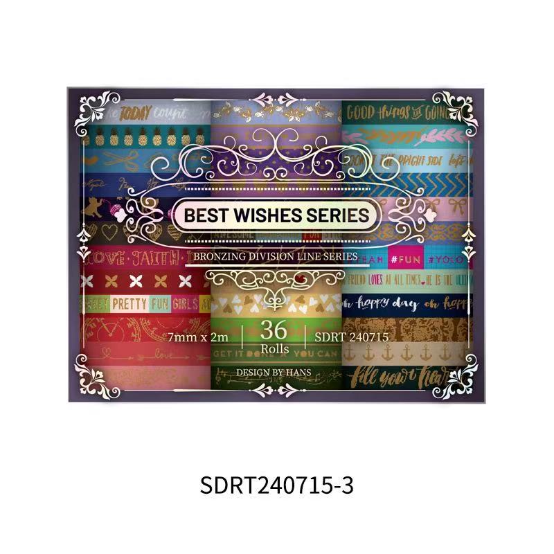 Washi Tape Vintage Heartfelt Series Black Gold Foil 36 Rolls 0.7cm