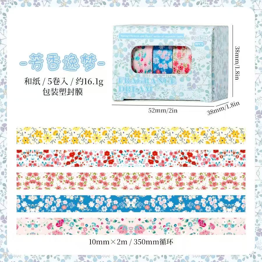 Washi Tape Set Spring Flowers Collection 5 pcs rolls