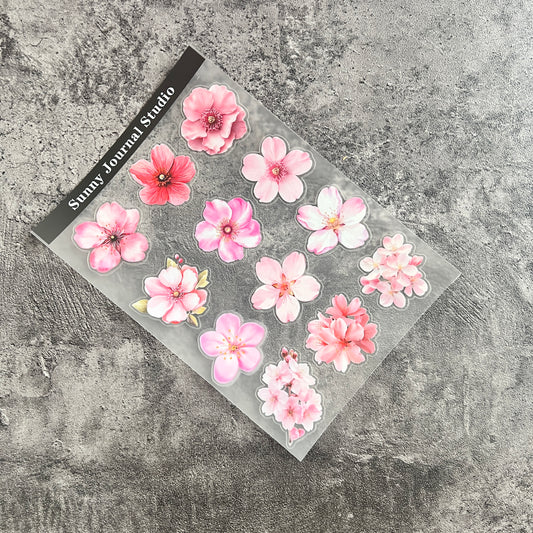 38--Cherry Pink Flower Sakura PET Sticker 1 Pcs
