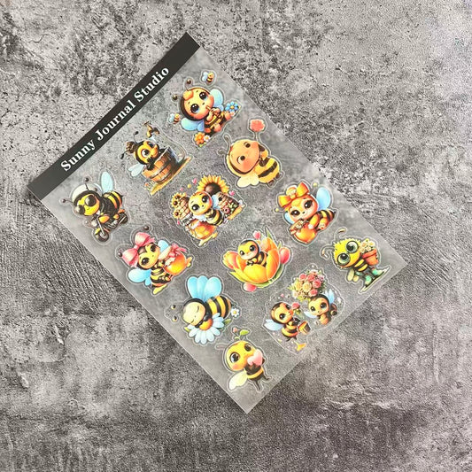 41--Cute Honey and Bees PET Sticker 1 Pcs