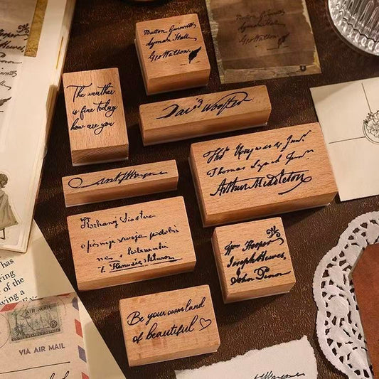Wooden Journal Stamps, Retro English Alphabet Stamps, 8-piece Set
