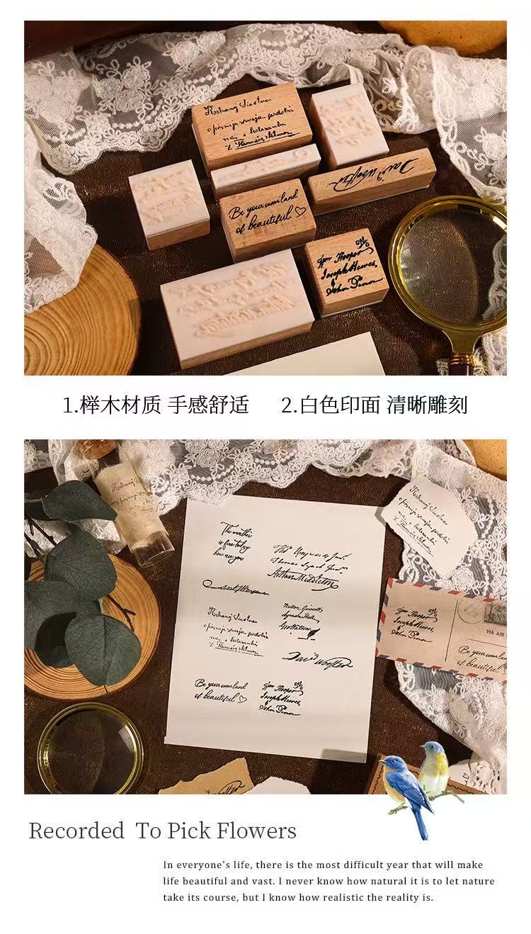 Wooden Journal Stamps, Retro English Alphabet Stamps, 8-piece Set