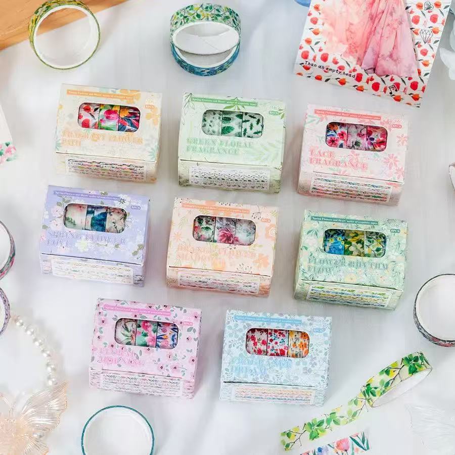 Washi Tape Set Spring Flowers Collection 5 pcs rolls