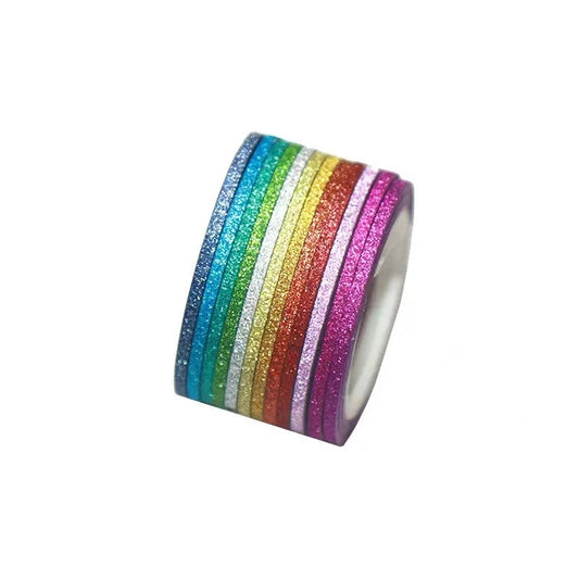 Washi Tape Set Ultra-Thin Hnad Tearable MIni Strips Glitter Colorful 12 pcs rolls