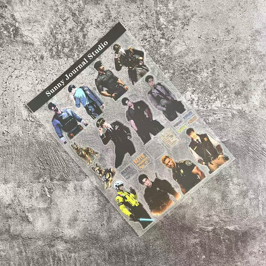 47--Police Men PET Sticker 1 Pcs
