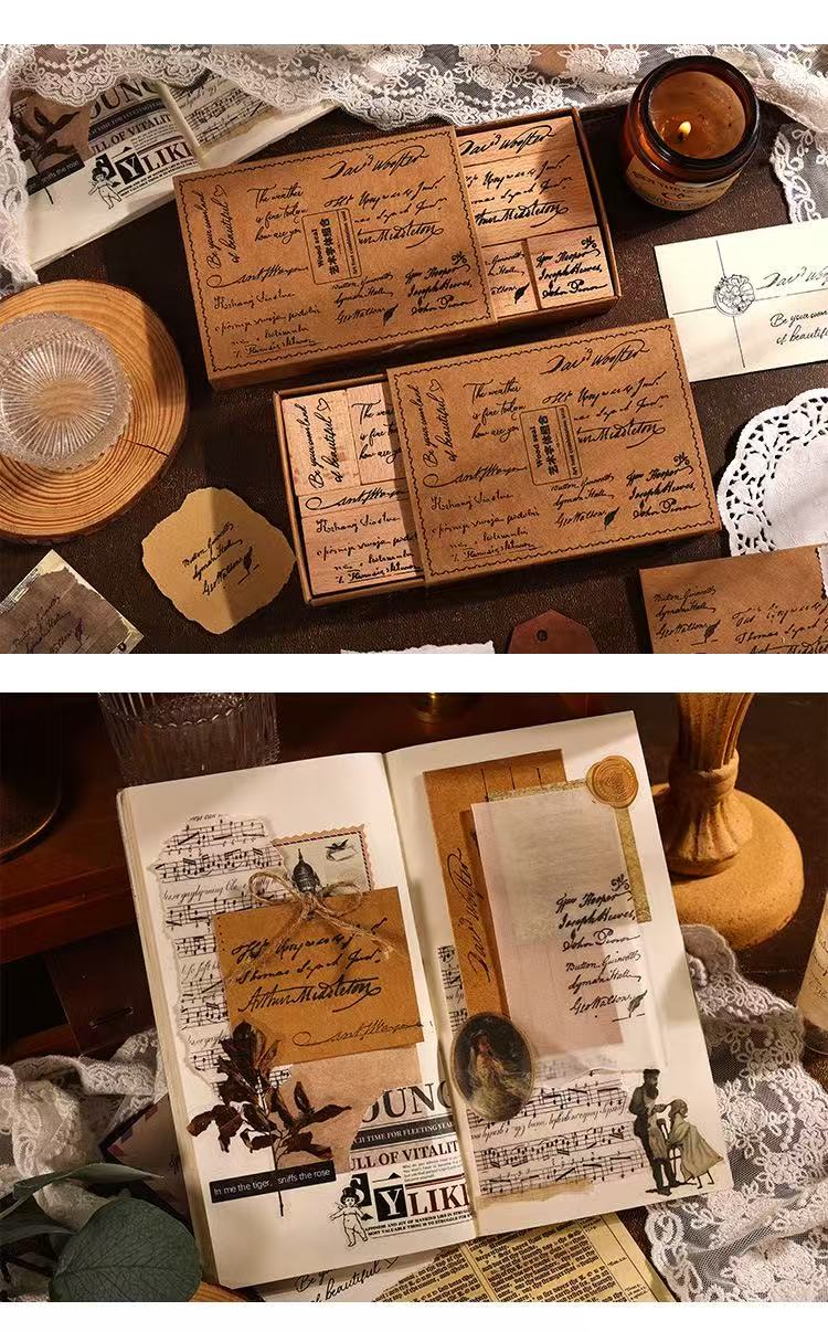 Wooden Journal Stamps, Retro English Alphabet Stamps, 8-piece Set