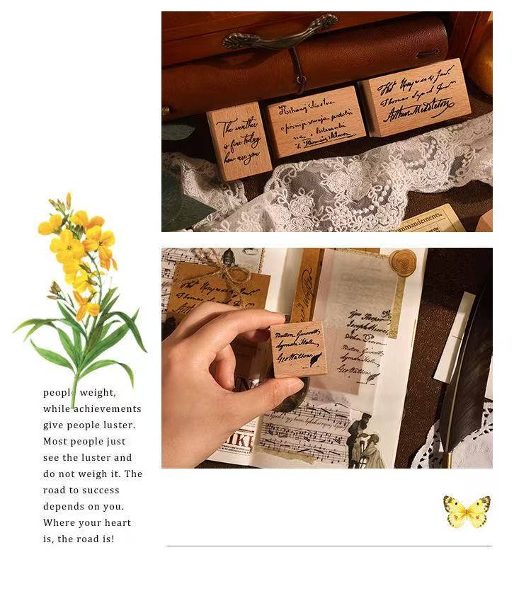 Wooden Journal Stamps, Retro English Alphabet Stamps, 8-piece Set